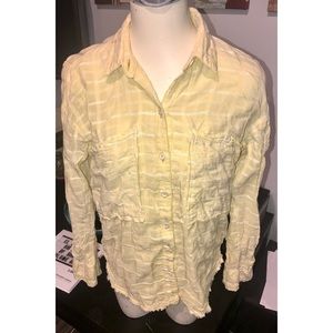 FREE PEOPLE, LNG-SLV SHEER YELLOW BUTTON-UP TOP-XS